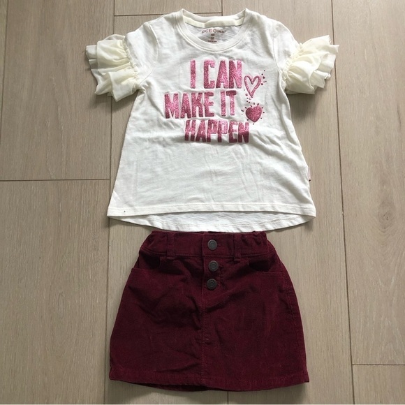 Set of Corduroy Burgundy Skirt and Ruffle Sleeve Top Size 3T - Picture 1 of 5